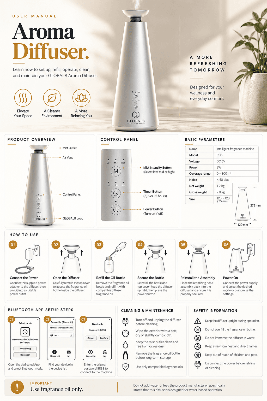 Smart Aroma Diffuser digital user manual